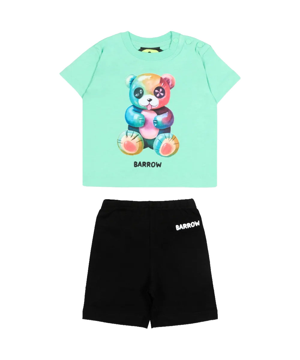 Barrow Kids Completo Verde Acqua e Nero con Stampa Teddy Multicolor Unisex