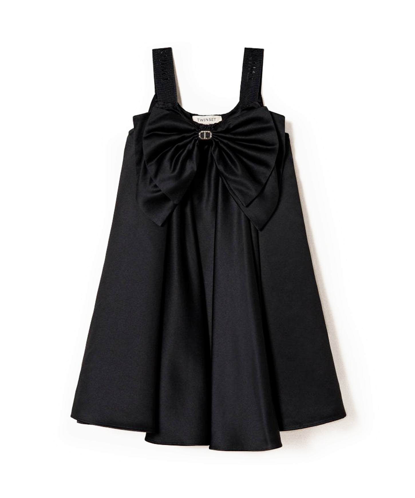 Twinset Kids Abito Nero in Raso con Fiocco