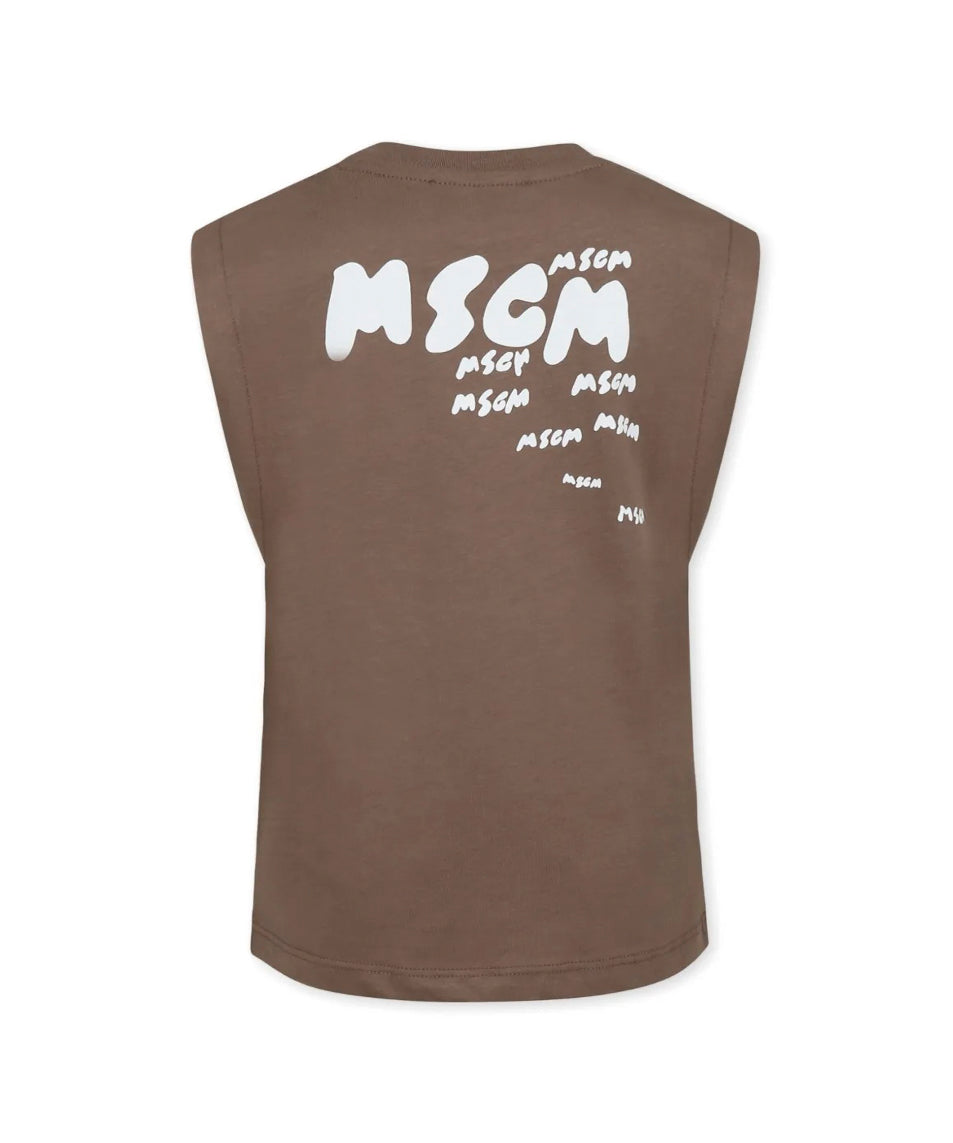 MSGM Kids Canotta Marrone con Stampa per Bambini retro