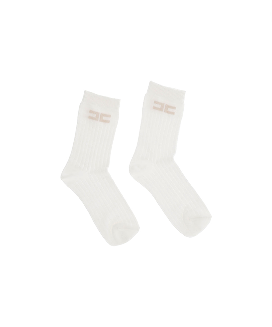 Elisabetta Franchi La Mia Bambina Calzini Avorio con Dettaglio Logo Rosa per Bambine