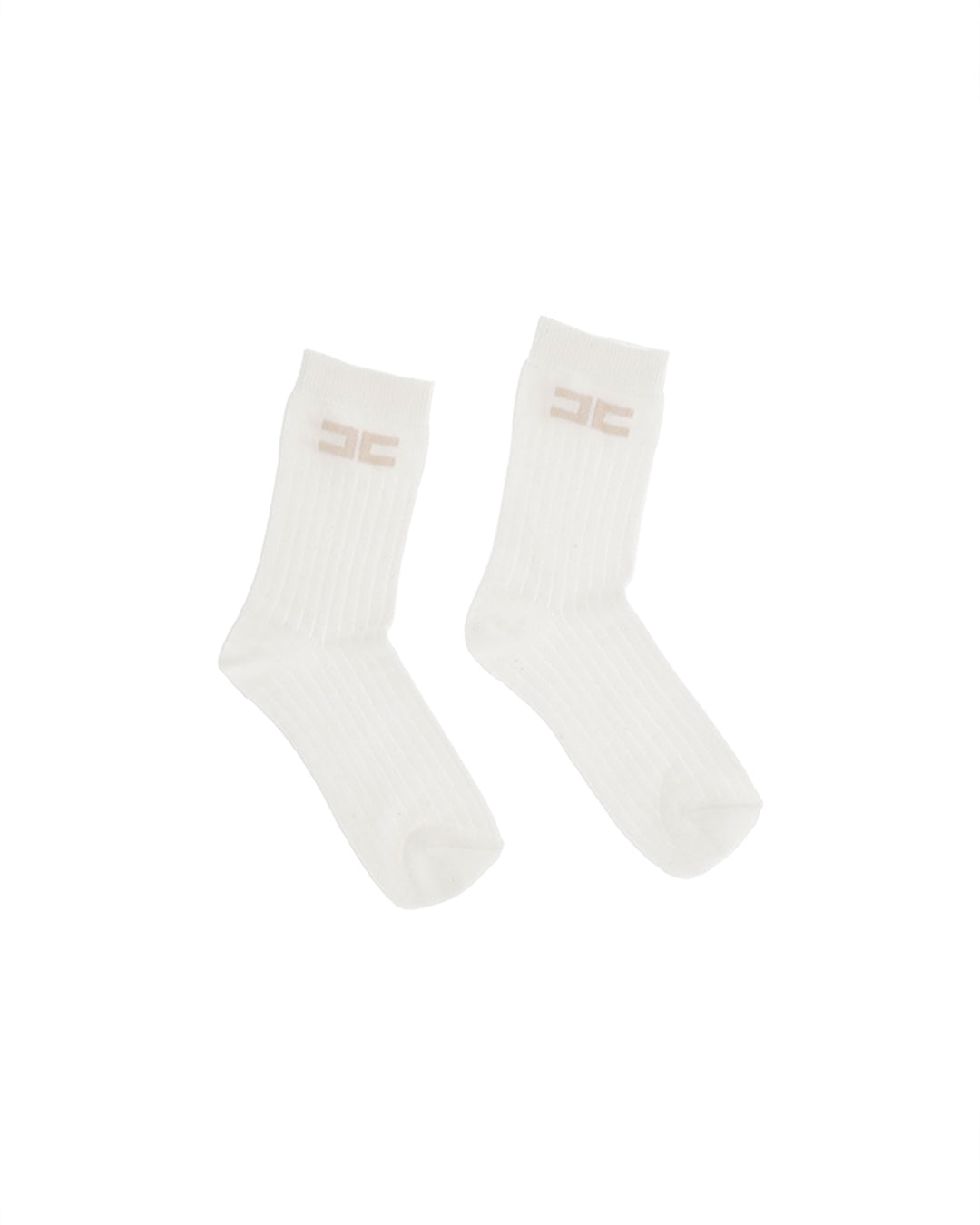 Elisabetta Franchi La Mia Bambina Calzini Avorio con Dettaglio Logo Rosa per Bambine