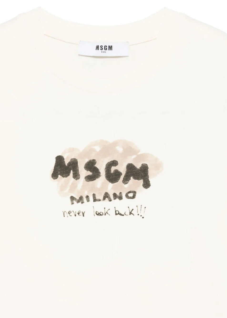 MSGM Kids T-shirt Crema con Stampa Logo per Bambini dettaglio