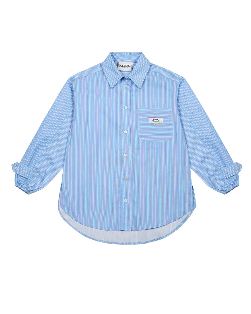 Iceberg Kids Camicia Cielo a Righe con Logo per Bambine