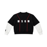 MSGM Kids Felpa Doppia Manica Nero con Logo e Linee Rosso per Bambini
