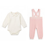Elisabetta Franchi La Mia Bambina Completo Tutina Avorio+Salopette Rosa con Logo per Neonate