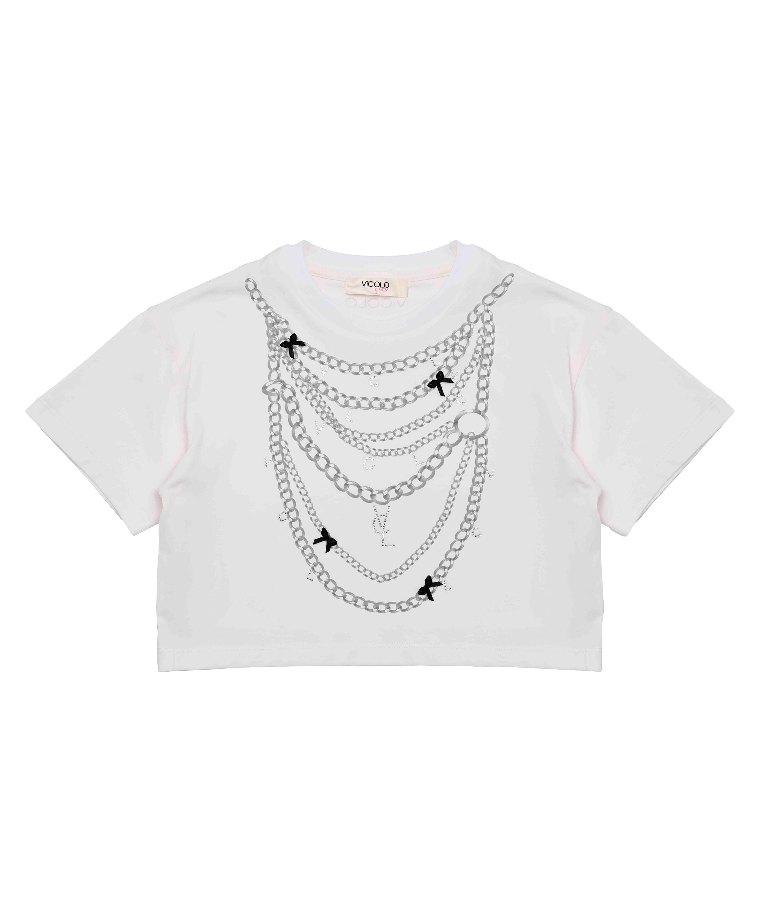 Vicolo Kids T-shirt Panna con Applicazione Chain per Bambine