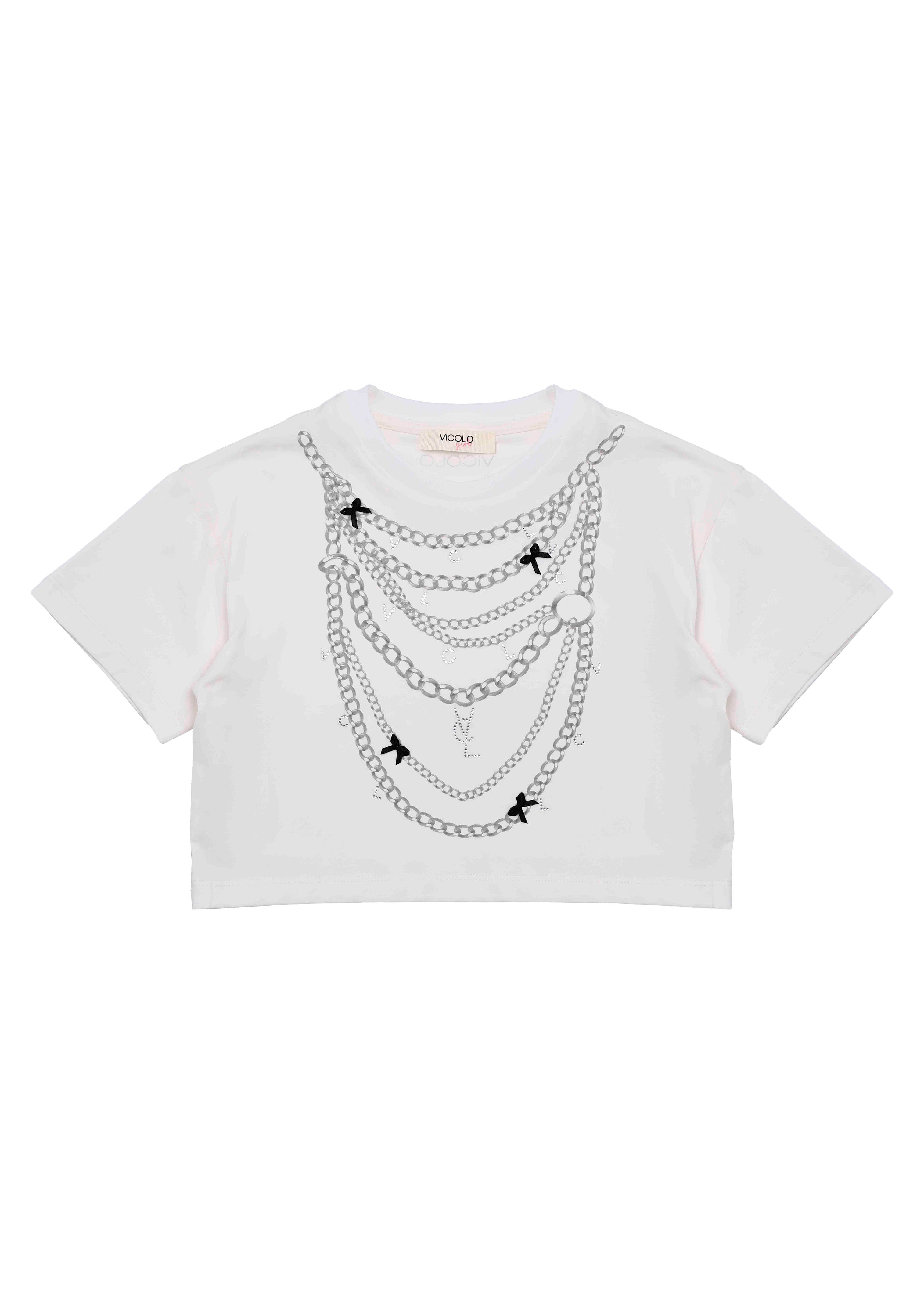 Vicolo Kids T-shirt Panna con Applicazione Chain per Bambine