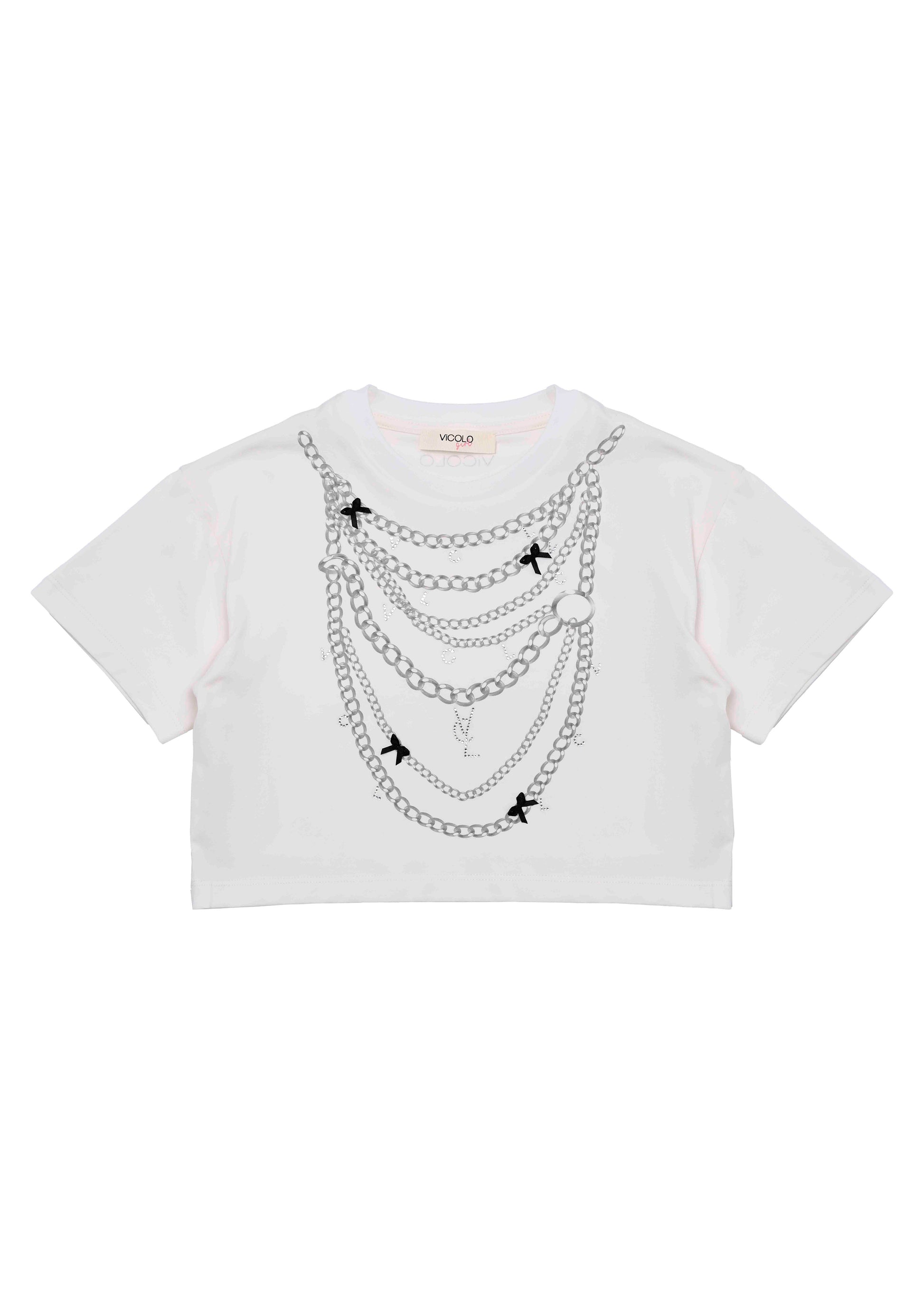 Vicolo Kids T-shirt Panna con Applicazione Chain per Bambine