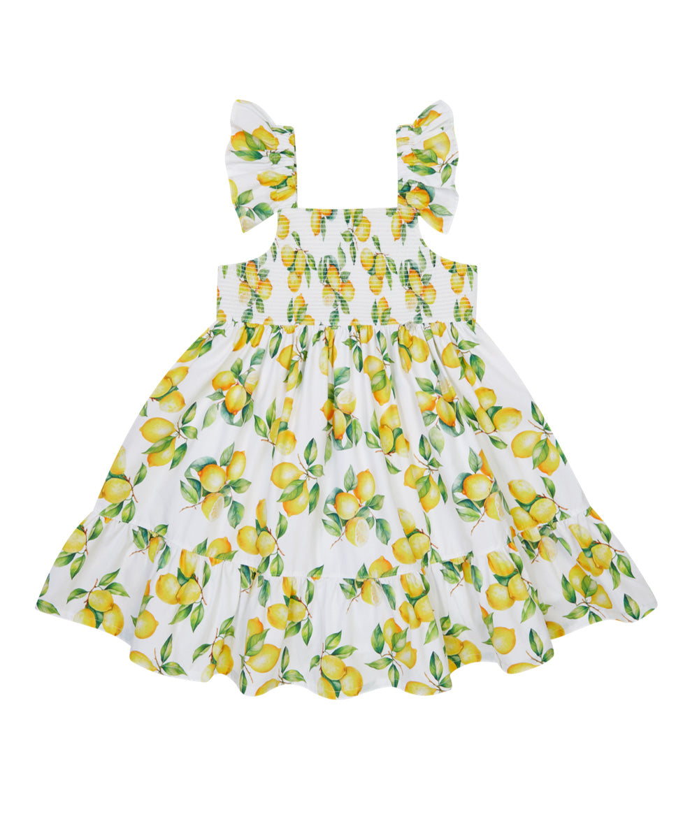 Deolinda Kids Abito Bianco Fantasia Limoni per Neonate