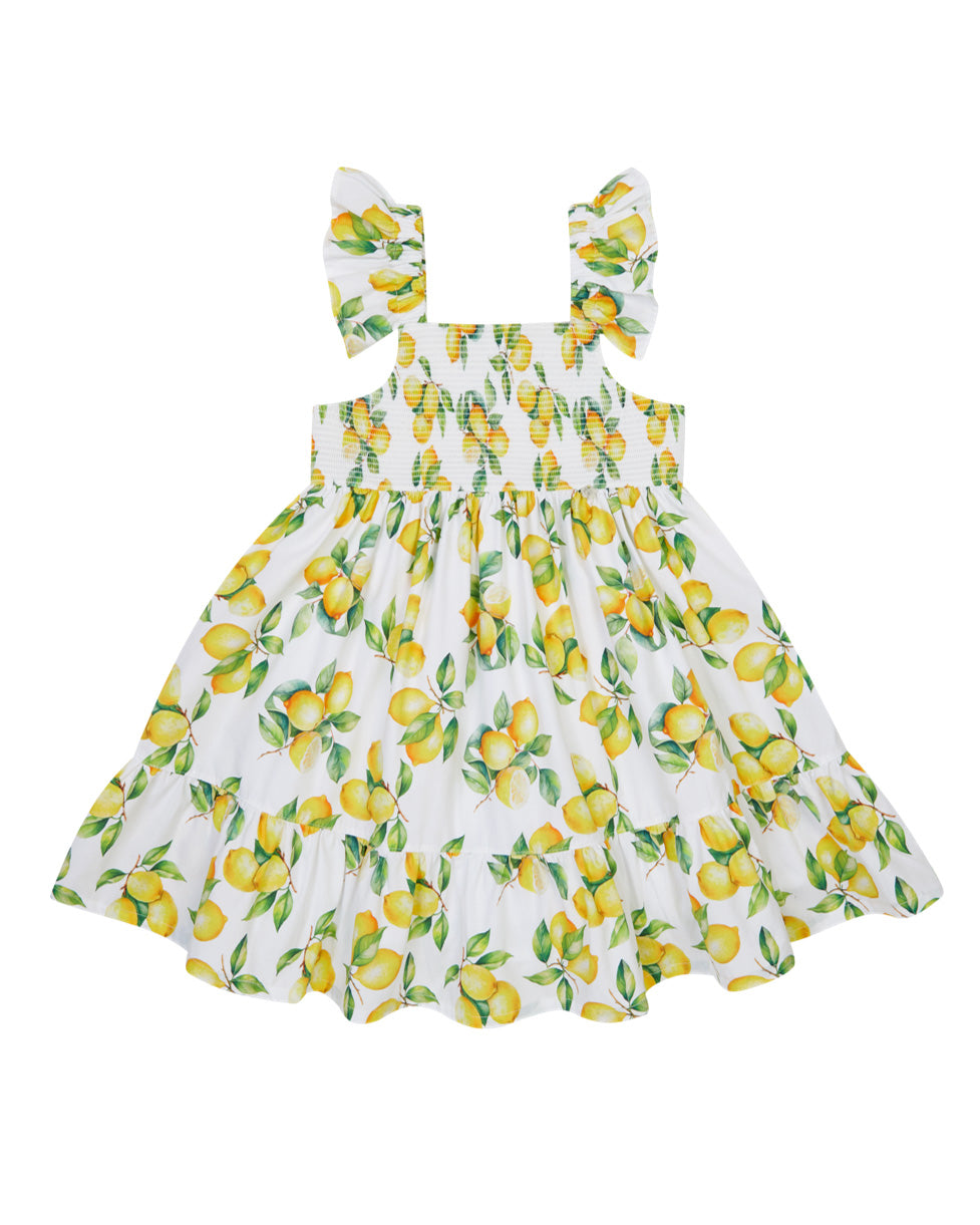 Deolinda Kids Abito Bianco Fantasia Limoni per Neonate