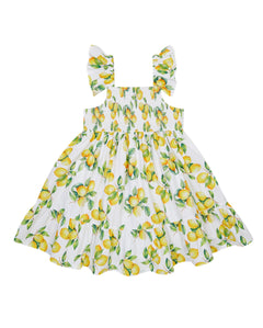 Deolinda Kids Abito Bianco Fantasia Limoni per Neonate