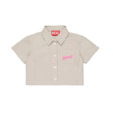 Diesel Kids Camicia Sabbia con Tasca e Logo Ricamato per Neonate