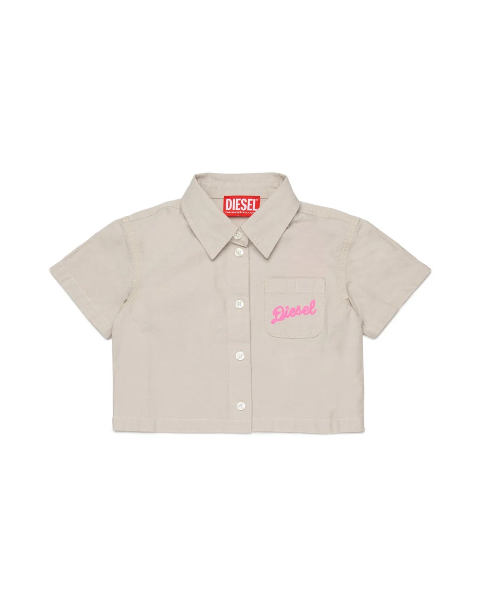 Diesel Kids Camicia Sabbia con Tasca e Logo Ricamato per Neonate