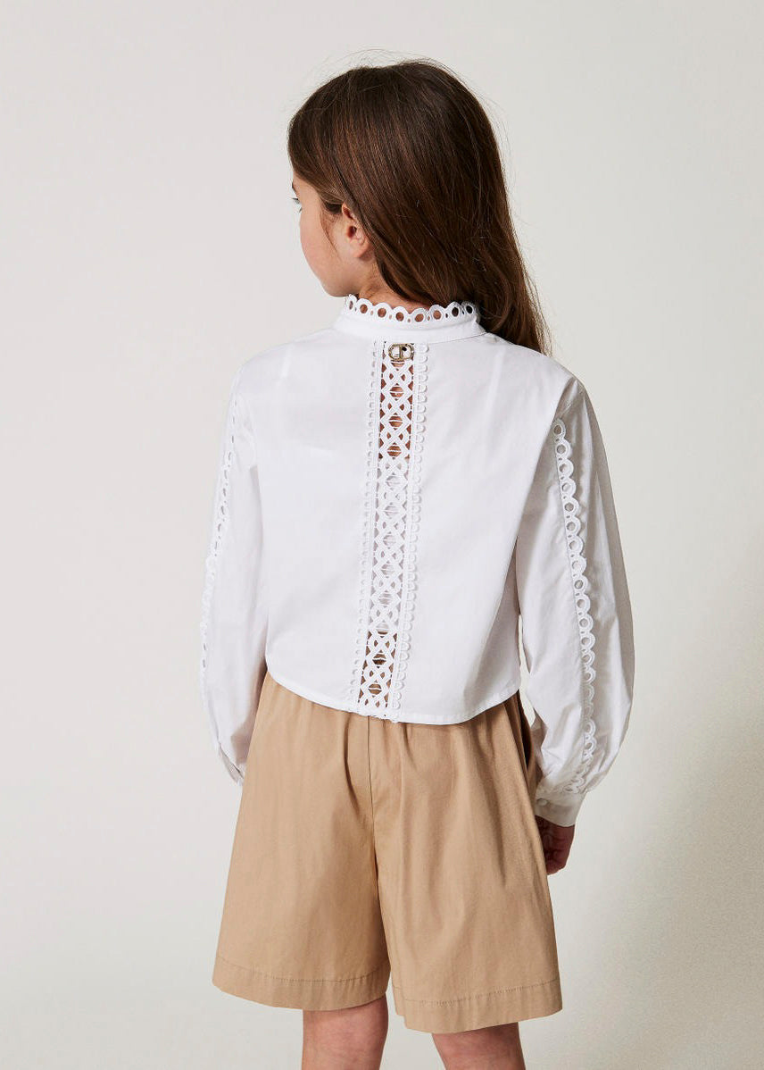 Twinset Kids Camicia Bianca Intarsiata per Bambine