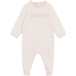 Moschino Kids Tutina Rosa a Righe con Logo per Neonate