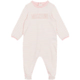 Moschino Kids Tutina Rosa a Righe con Logo per Neonate
