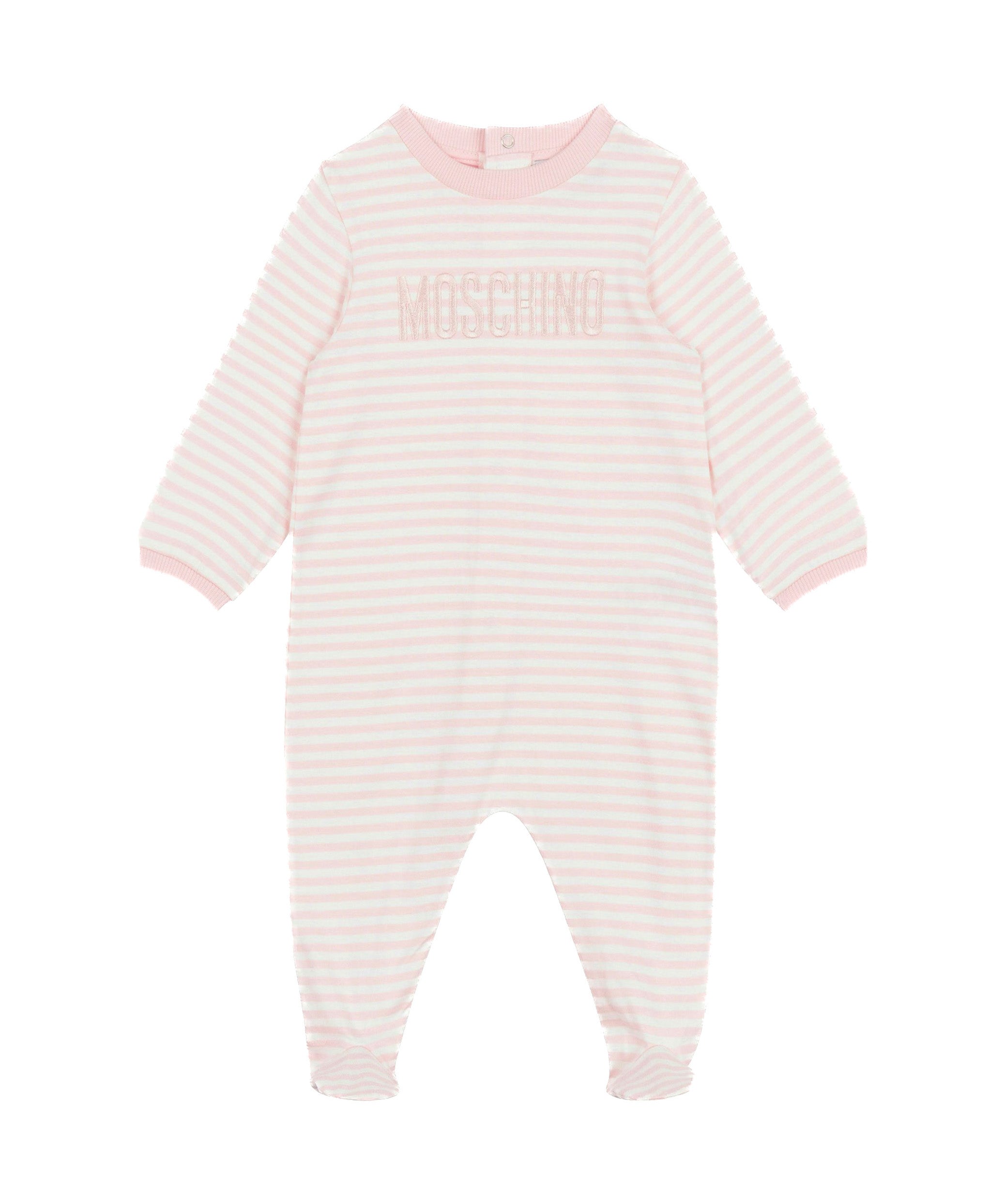 Moschino Kids Tutina Rosa a Righe con Logo per Neonate
