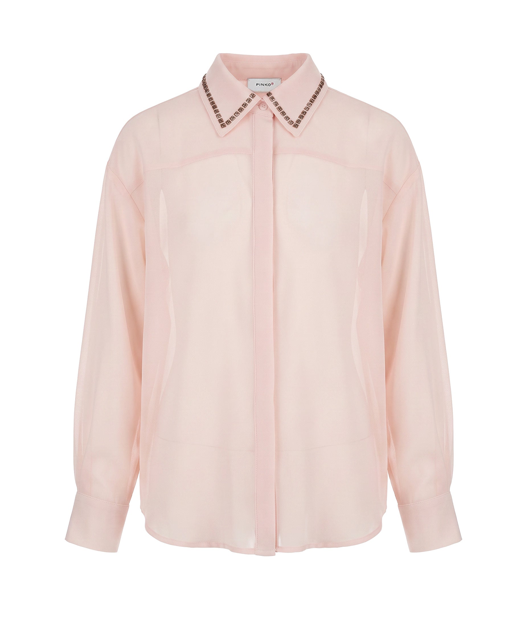 Pinko Kids Camicia Over Rosa Baby in Georgette con Appicazione Borchie Rosa Baby per Bambine
