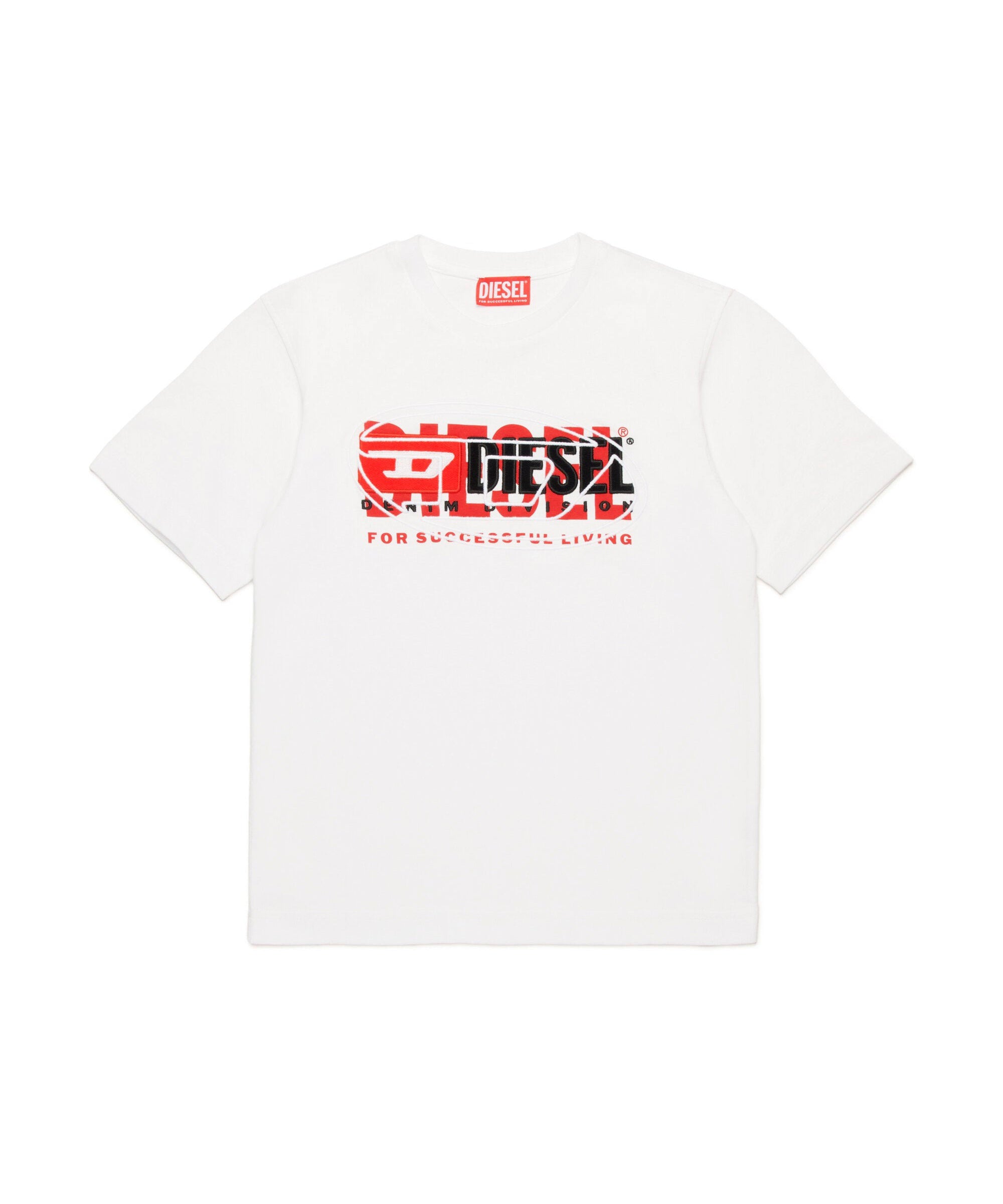 Diesel Kids T-shirt Bianca con Triplo Logo per Bambini