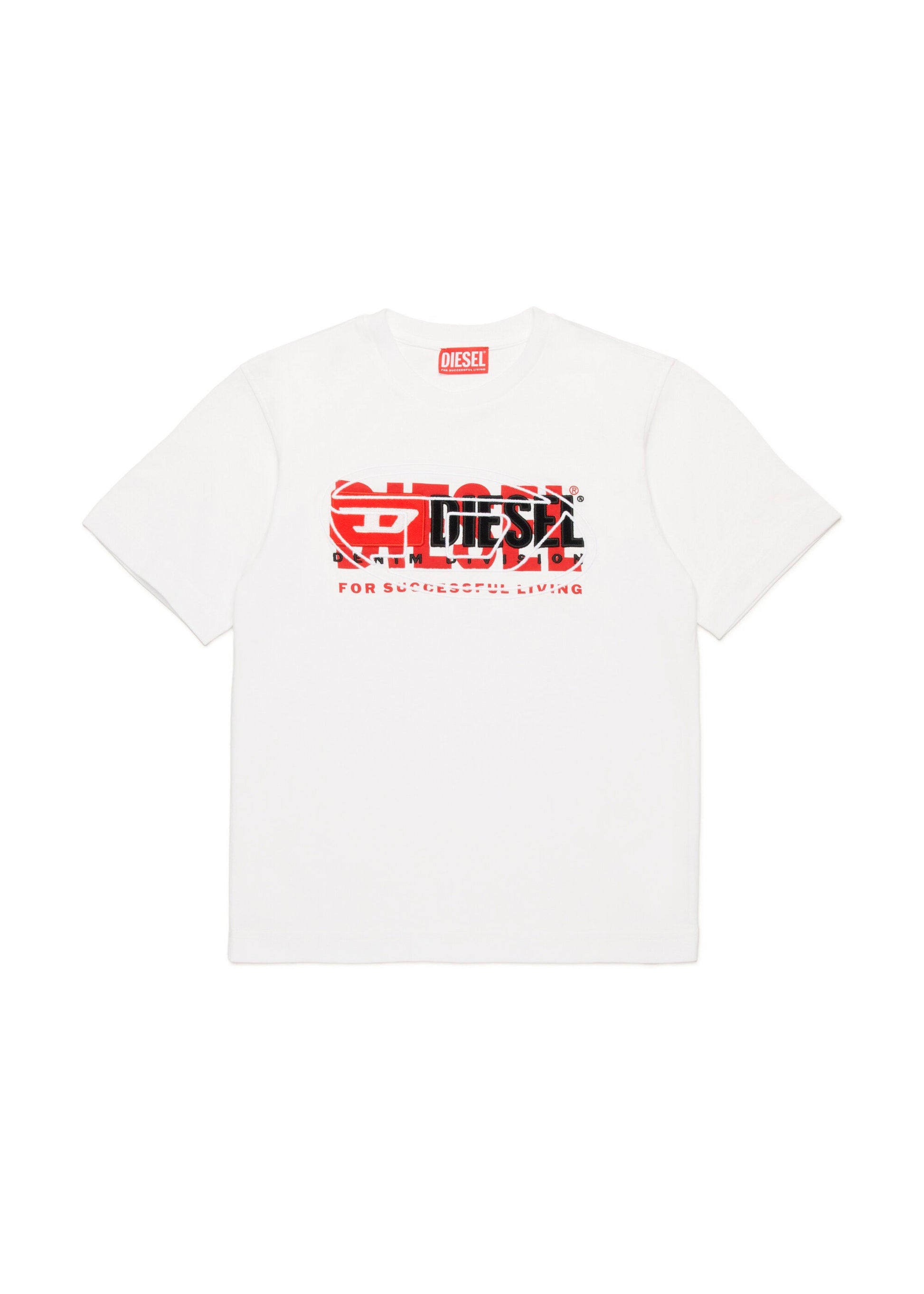 Diesel Kids T-shirt Bianca con Triplo Logo per Bambini