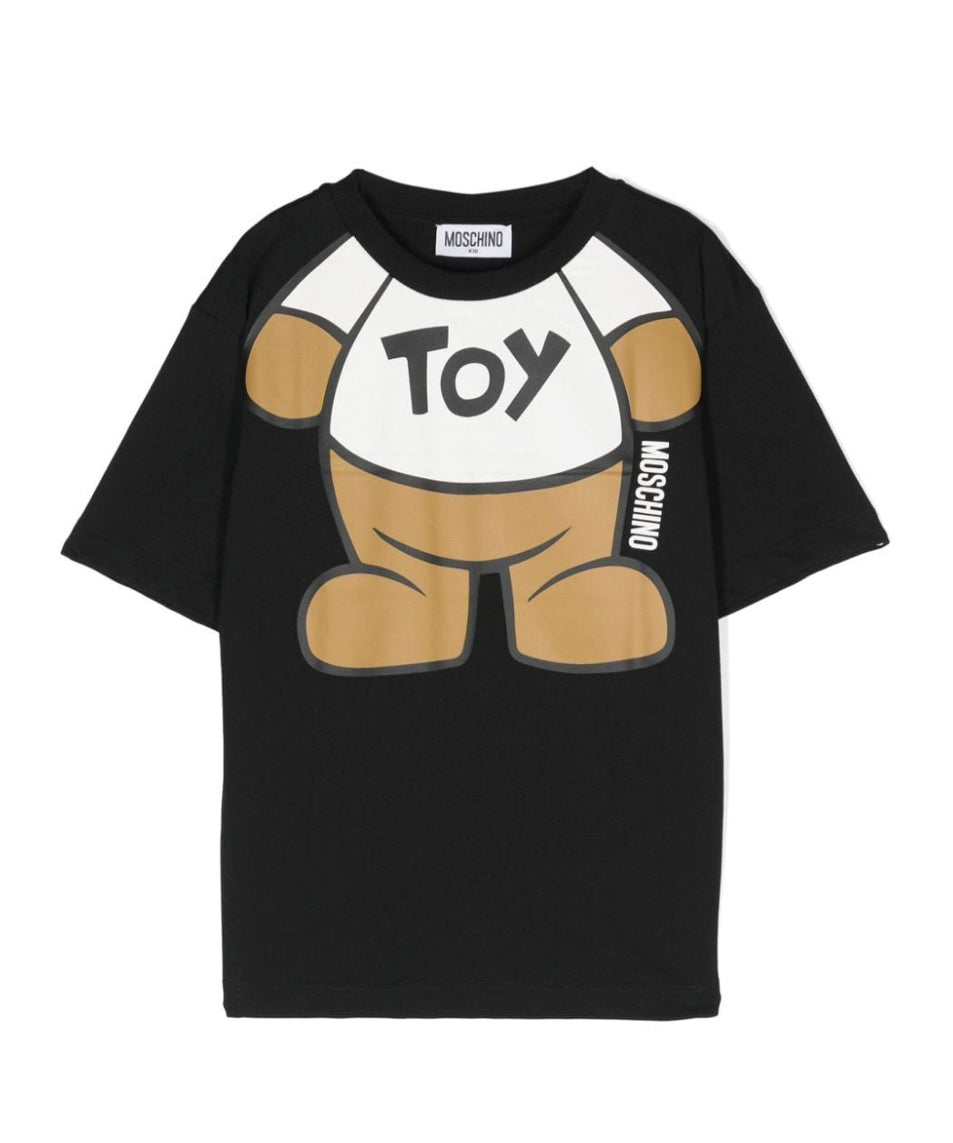 Moschino Kids T-shirt Nera con Stampa per Bambini (fronte)