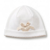 Barcellino Kids Cappellino Bianco con Fiocco e Cuore Beige per Neonate