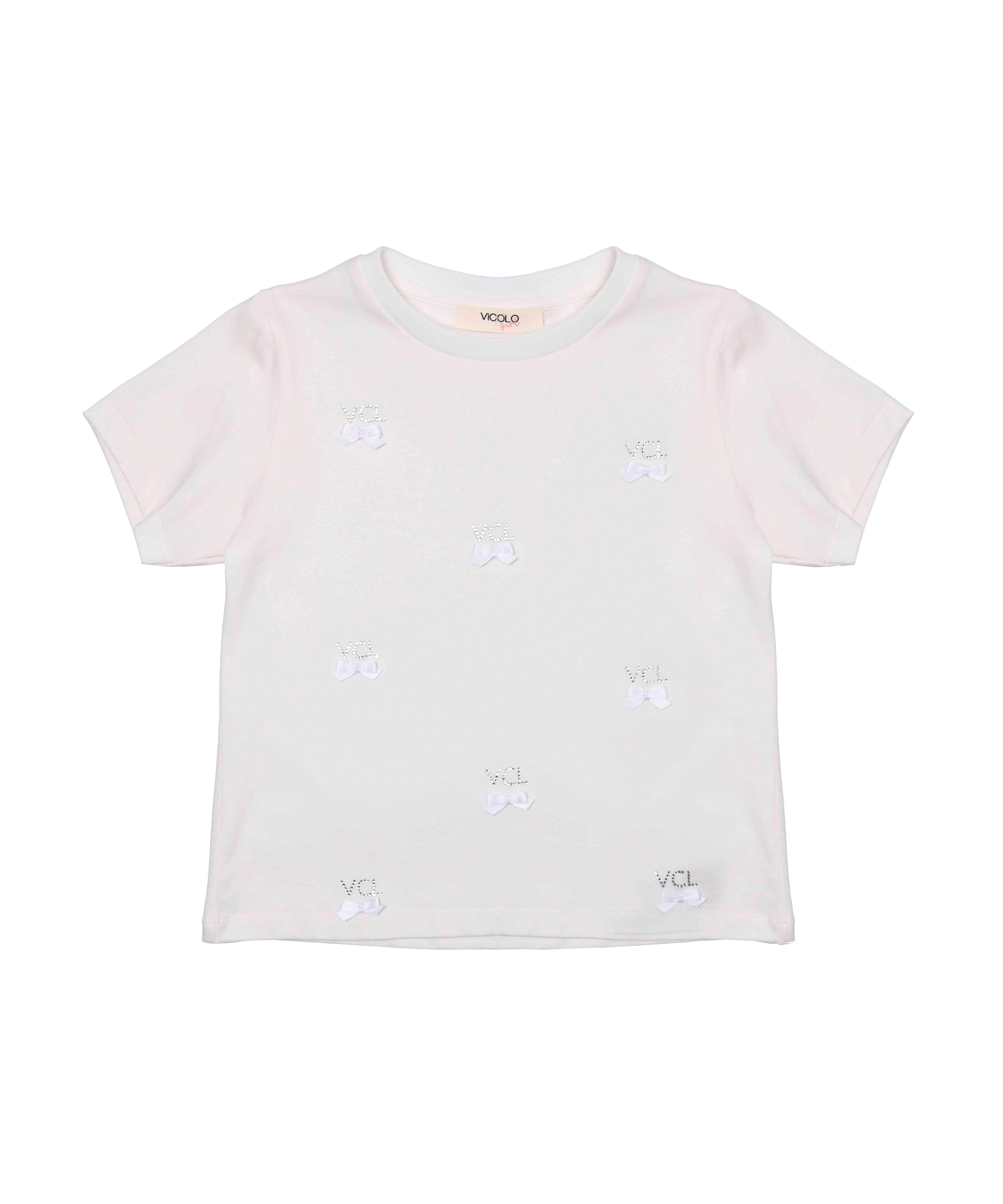 Vicolo Kids T-shirt Panna con Applicazioni per Bambine