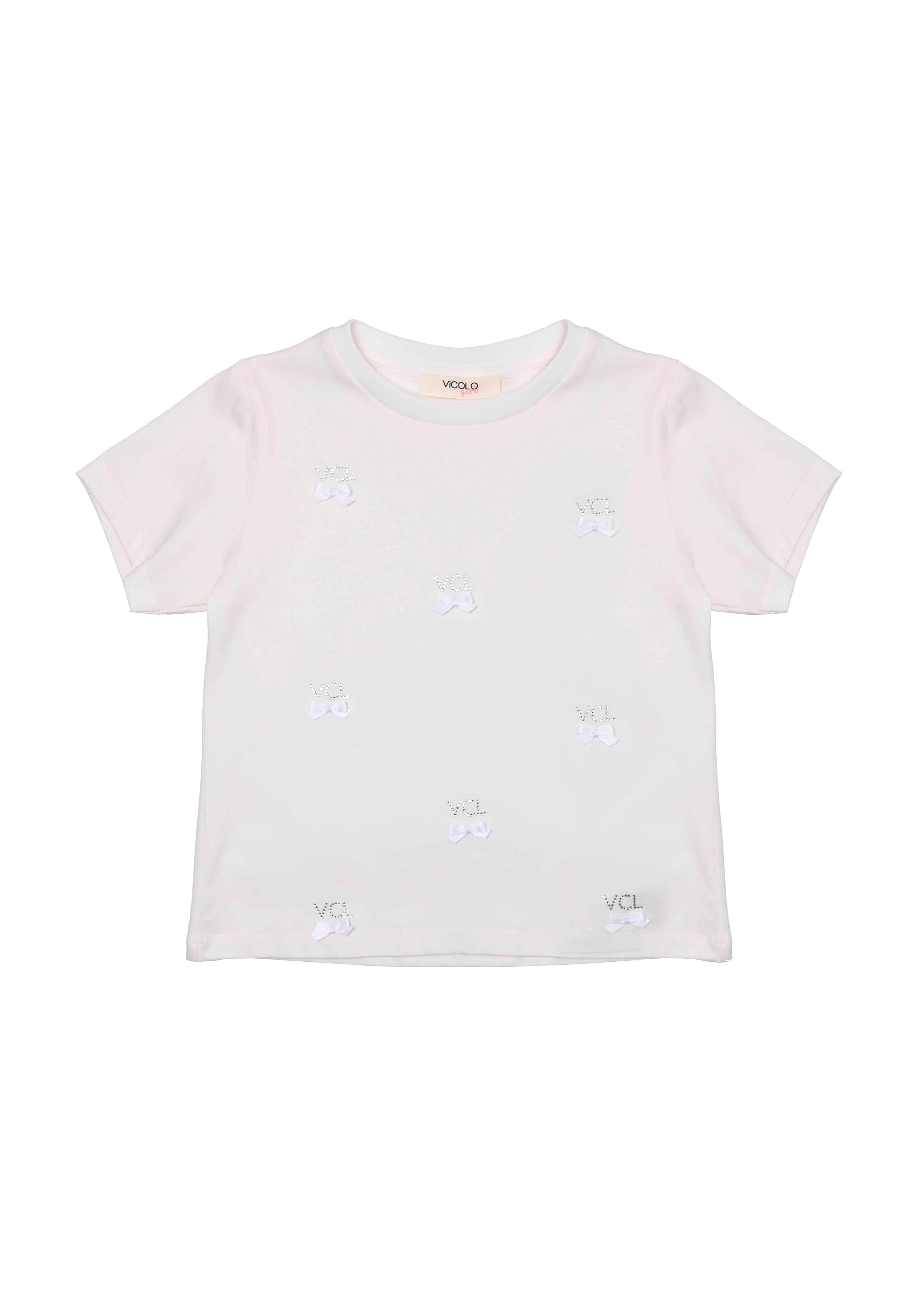 Vicolo Kids T-shirt Panna con Applicazioni per Bambine