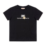 Elisabetta Franchi Kids T-shirt Nera in Cotone con Logo Ricamato e Charm Cuore Oro per Neonate