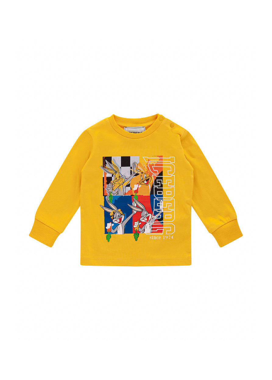 Iceberg Kids T-shirt Maniche Lunghe Gialla con Stampa per Neonati