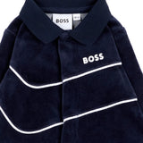 BOSS Kids Tutina Intera Blu Navy in Ciniglia con Colletto e Profili Bianchi per Neonati