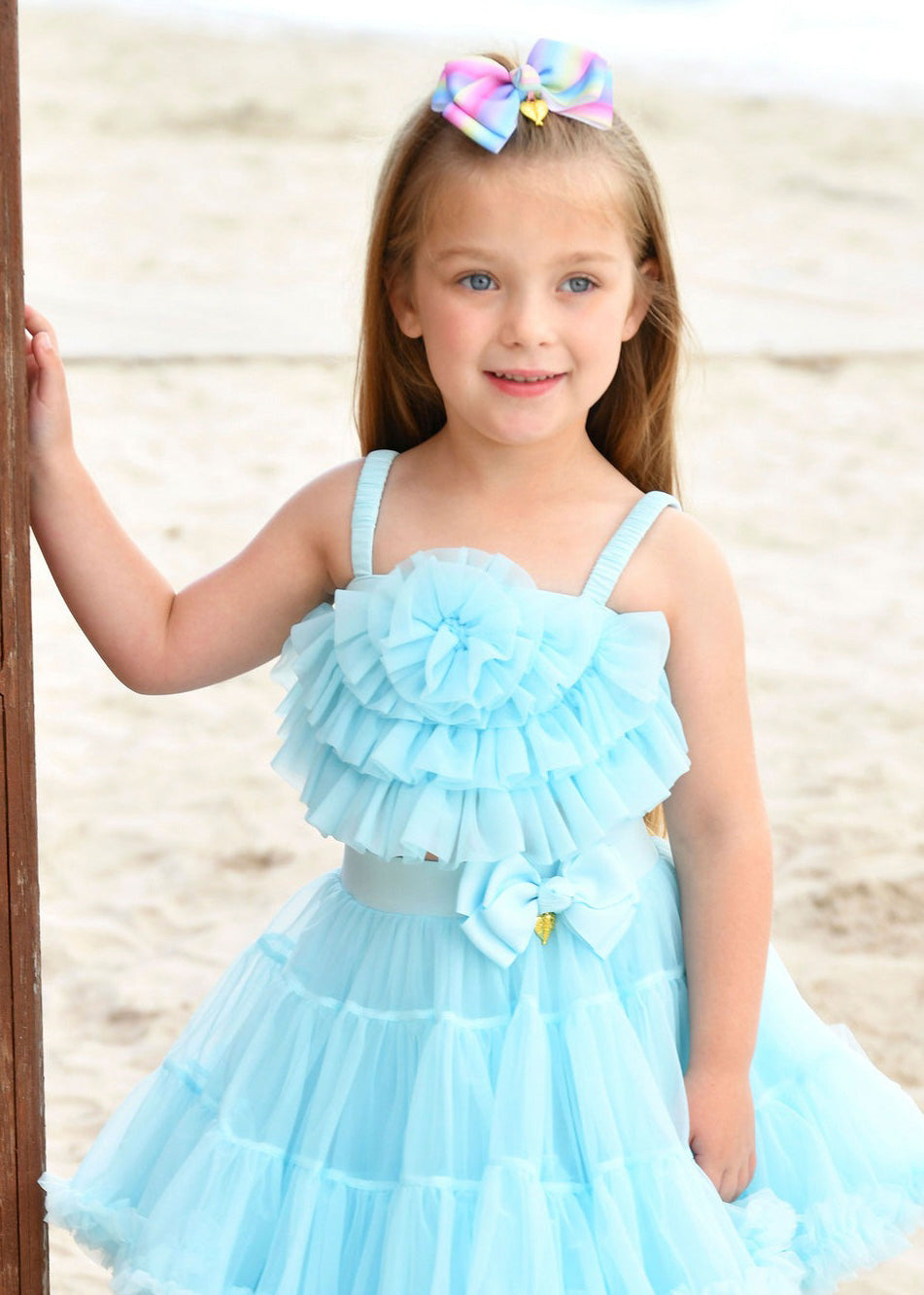 Angel's Face Baby Girls' Light Blue Tulle Rosette Top