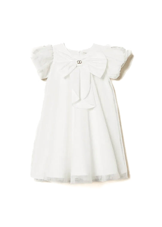 Twinset Kids Abito Bianco con Fiocco per Neonate