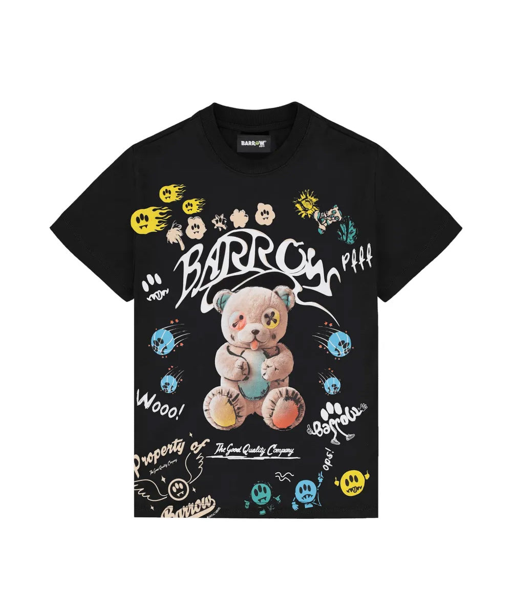 Barrow Kids t-Shirt Nero con Stampa Logo All-Over Unisex