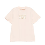 Elisabetta Franchi La Mia Bambina T-shirt Rosa con Logo Effetto Metallico Oro per Neonate