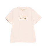 Elisabetta Franchi La Mia Bambina T-shirt Rosa con Logo Effetto Metallico Oro per Neonate