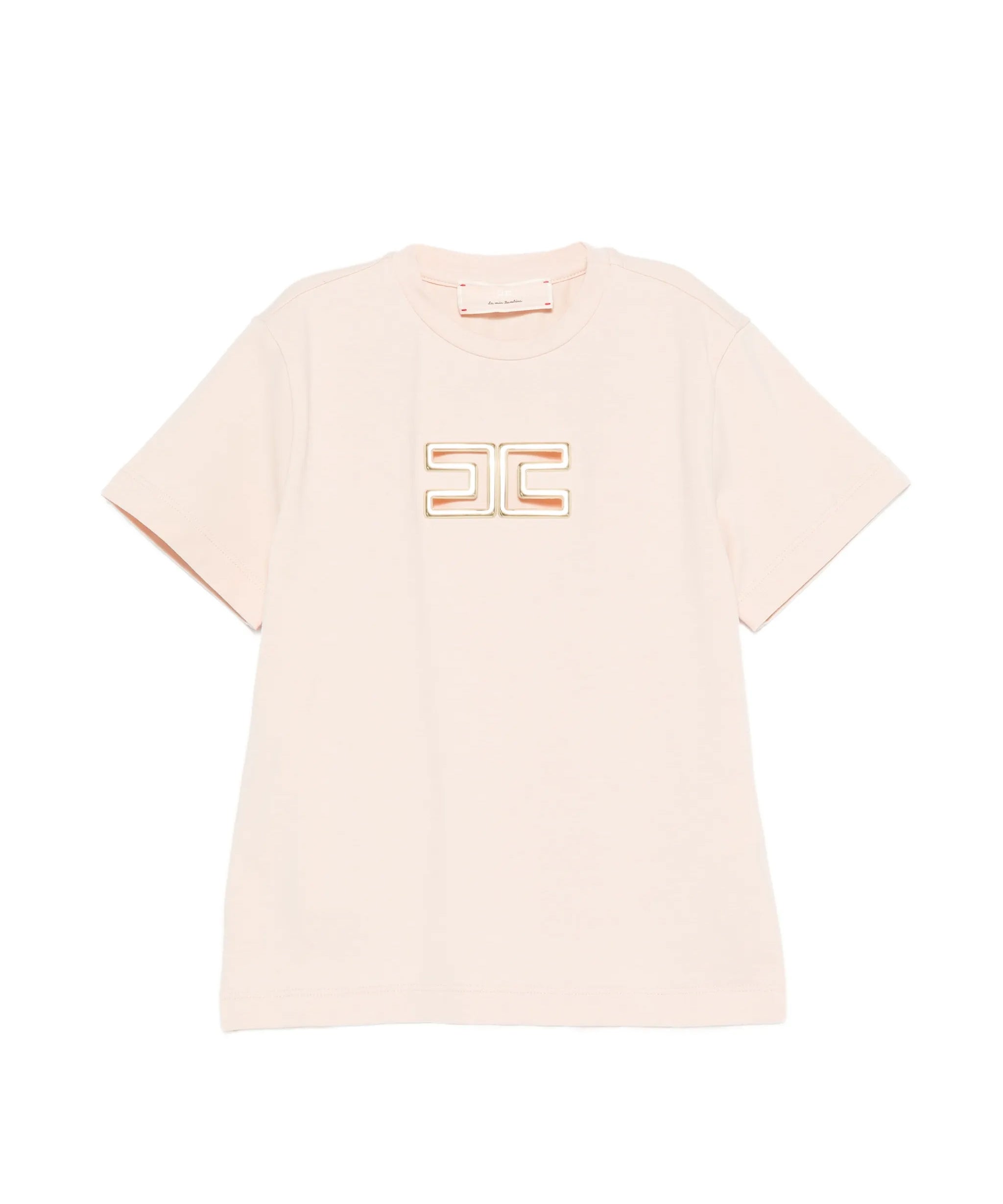 Elisabetta Franchi La Mia Bambina T-shirt Rosa con Logo Effetto Metallico Oro per Neonate