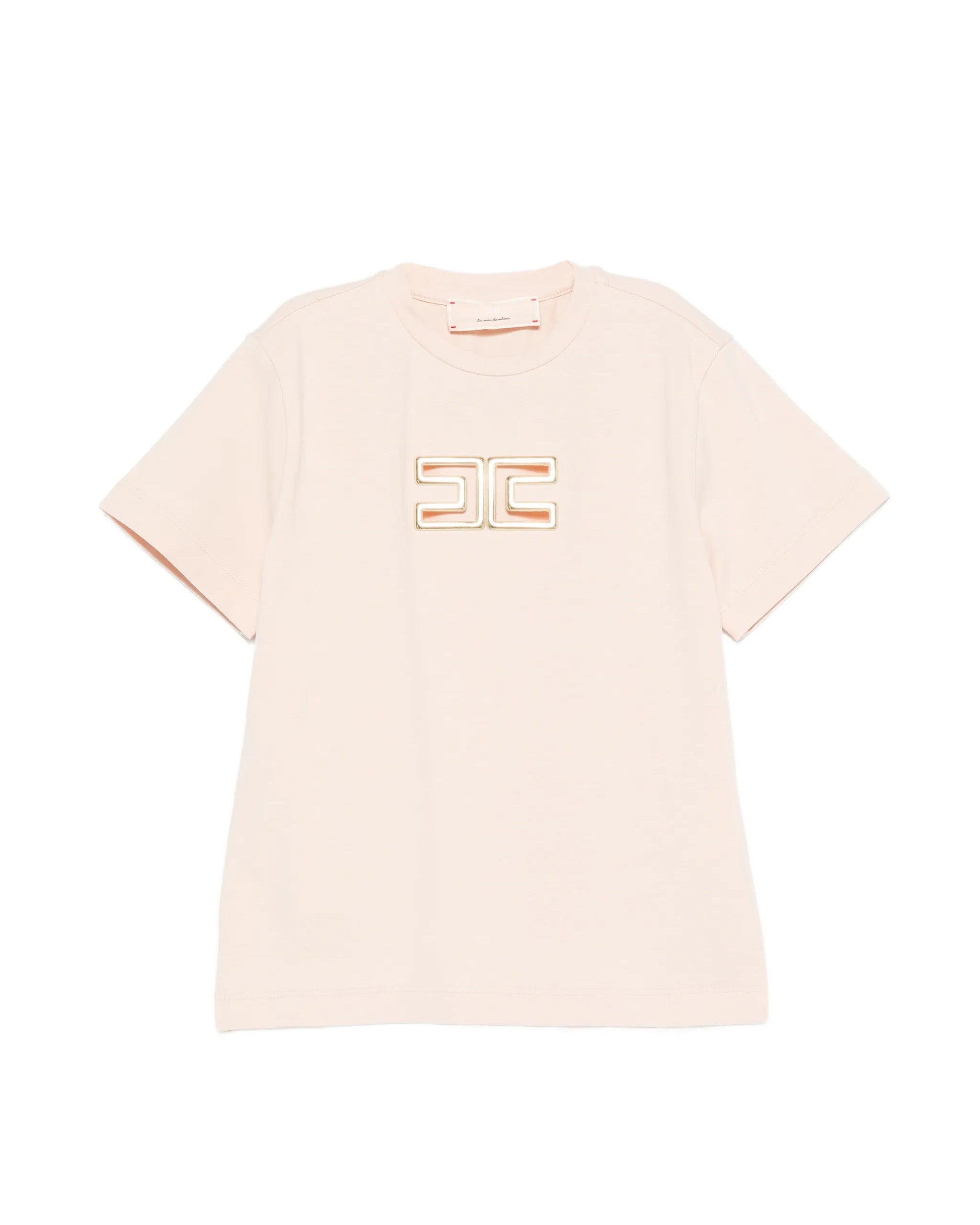 Elisabetta Franchi La Mia Bambina T-shirt Rosa con Logo Effetto Metallico Oro per Neonate