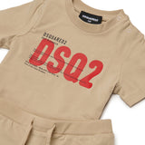 Dsquared2 Kids Completo 2pz. Beige con Stampa Logo a Contrasto per Neonati