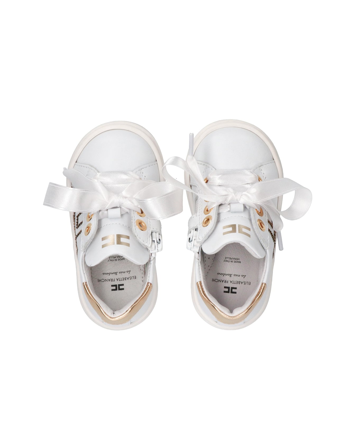 Elisabetta Franchi La Mia Bambina Sneakers Avorio/Oro con Strass per Neonate