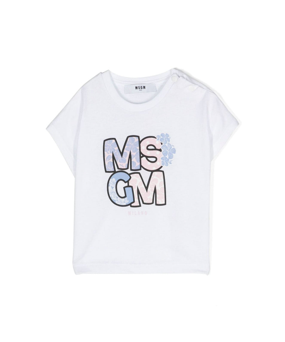 MSGM Kids T-Shirt Bianca con Stampa Logo per Neonate