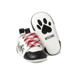 Moschino Kids Scarpette Bianco e Nero Laccio Fantasia Rosso con Logo per Neonati