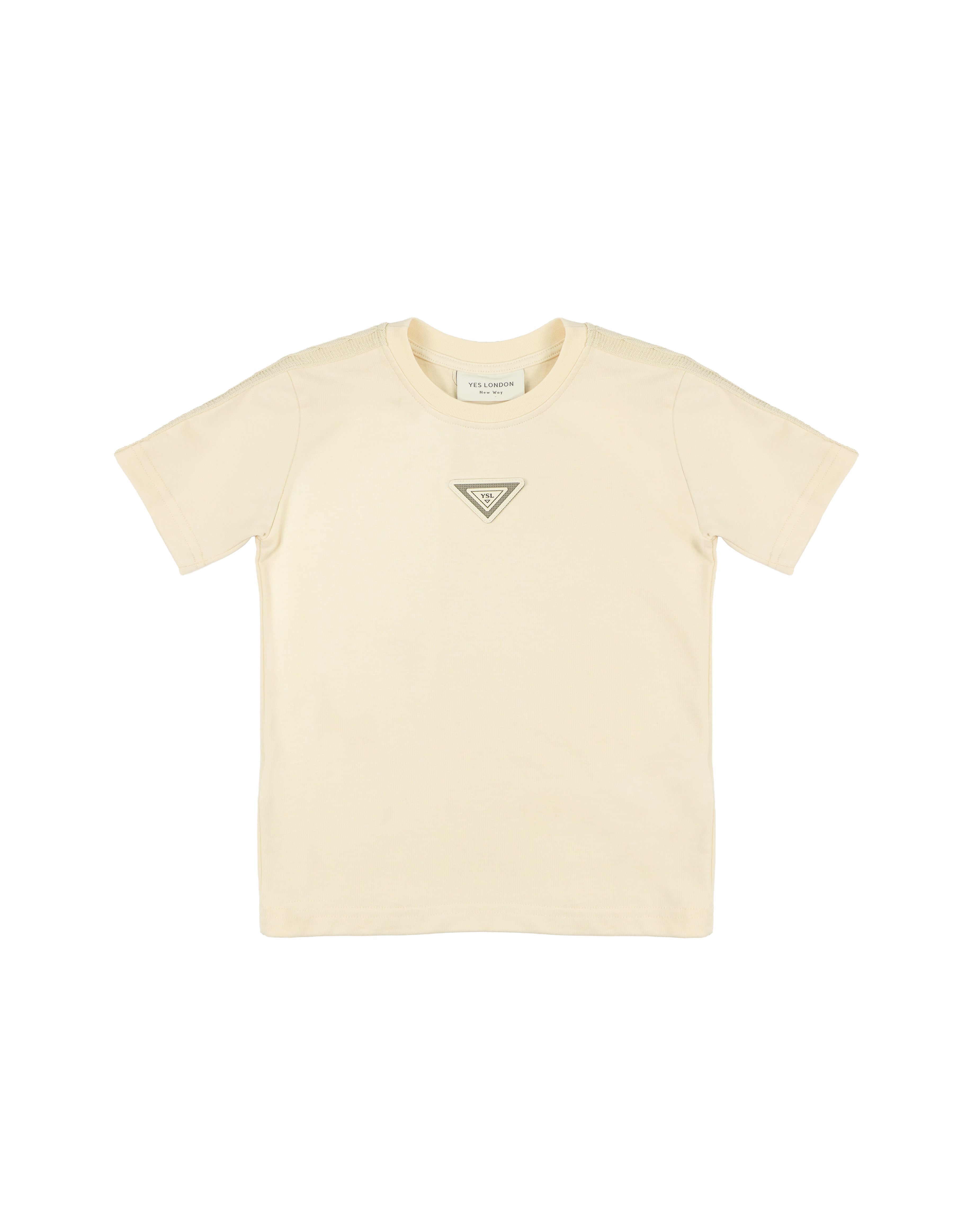 Yes London Kids T-Shirt Beige Monocolore con Logo in Rilievo al Centro per Bambini