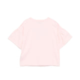 Moschino Kids T-Shirt Rosa Crop con Manica Rouches per Bambine