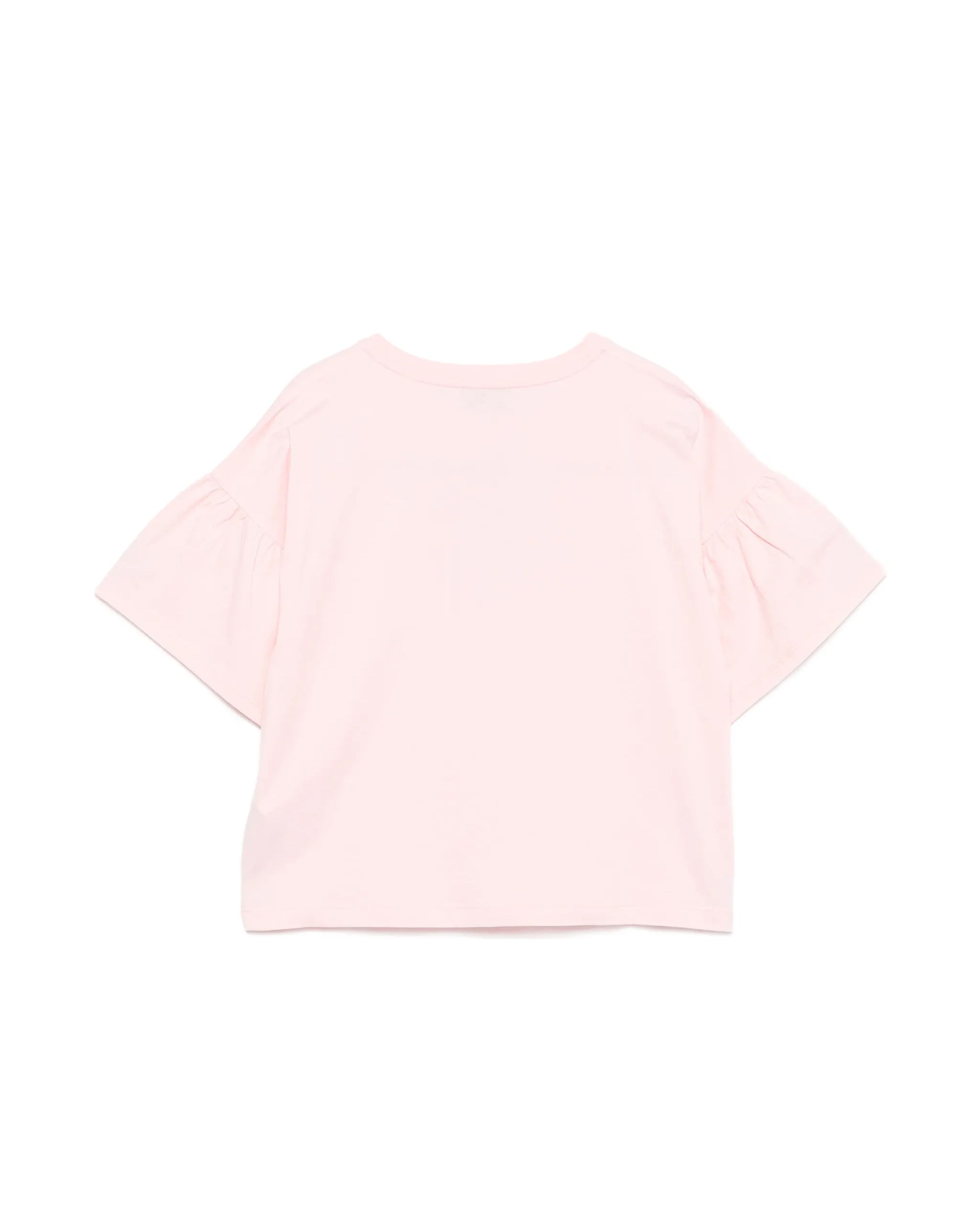 Moschino Kids T-Shirt Rosa Crop con Manica Rouches per Bambine