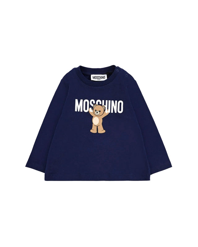Moschino Kids T-Shirt Blu Navy con Logo per Neonati