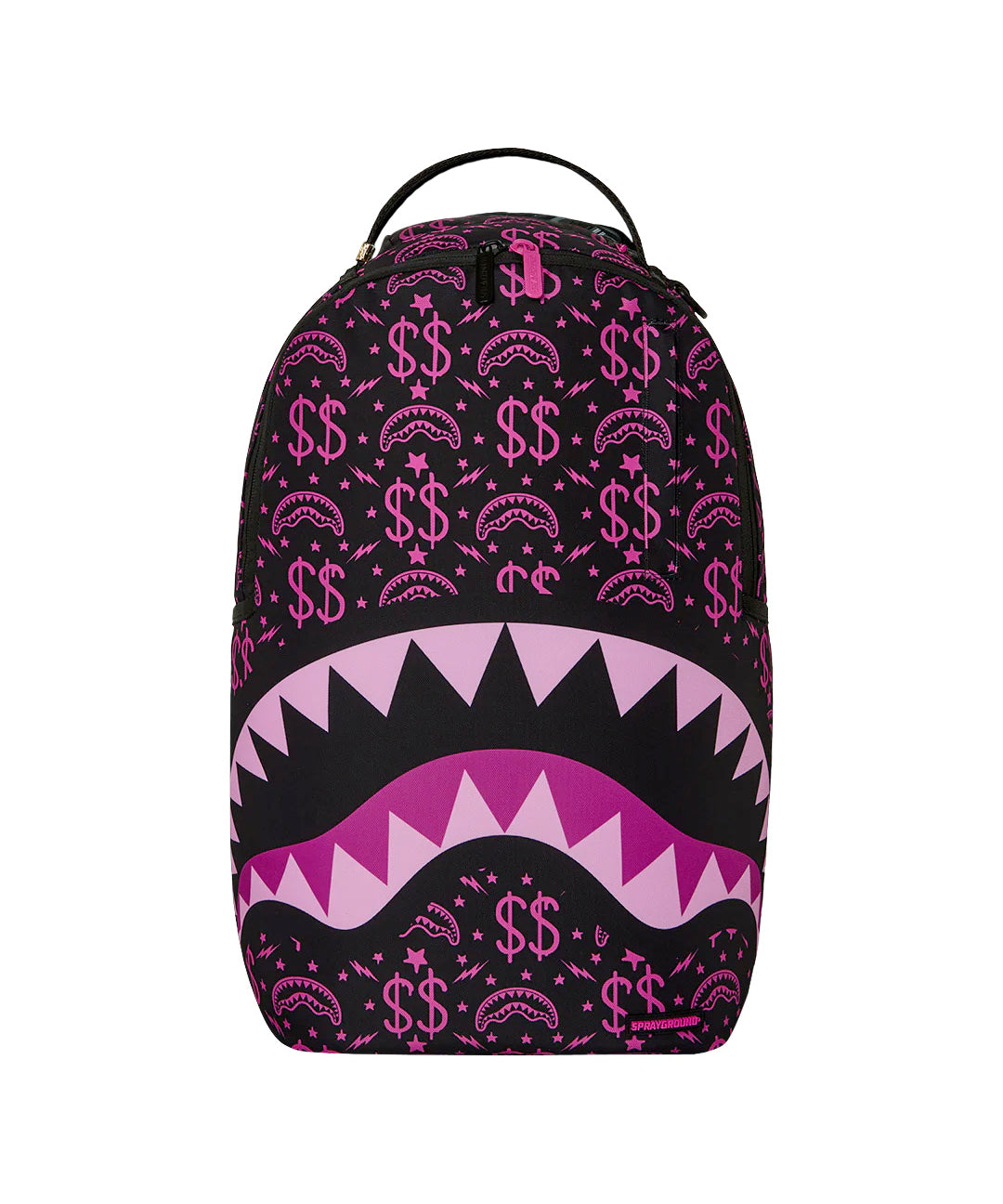 Sprayground Kids Think On It Zaino Nero con Stampa Shark Mouth e Dollari Rosa