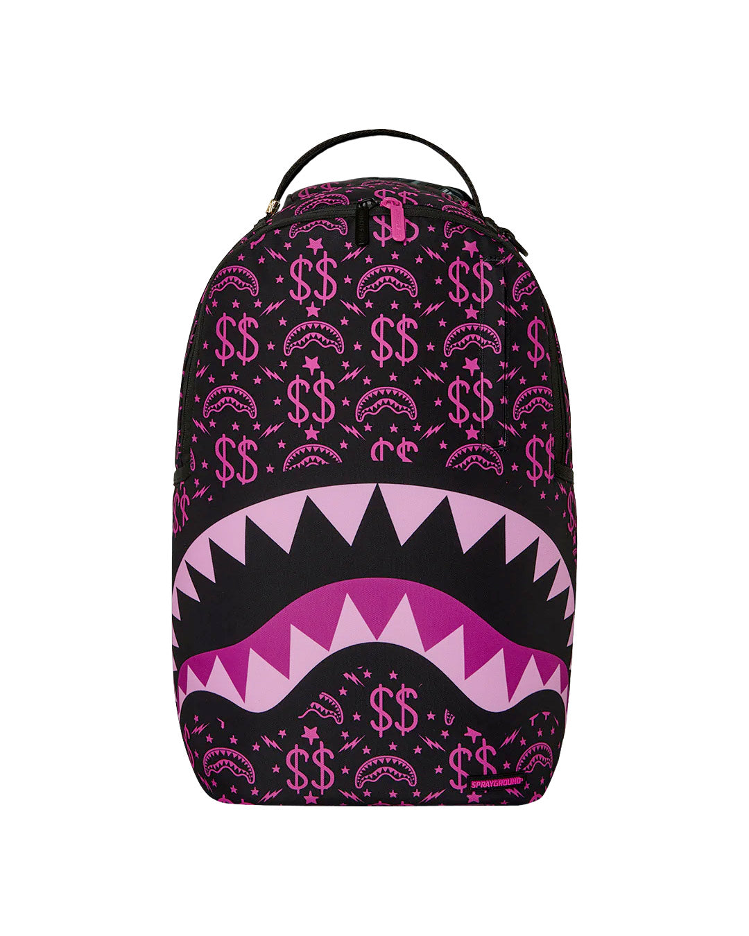 Sprayground Kids Think On It Zaino Nero con Stampa Shark Mouth e Dollari Rosa