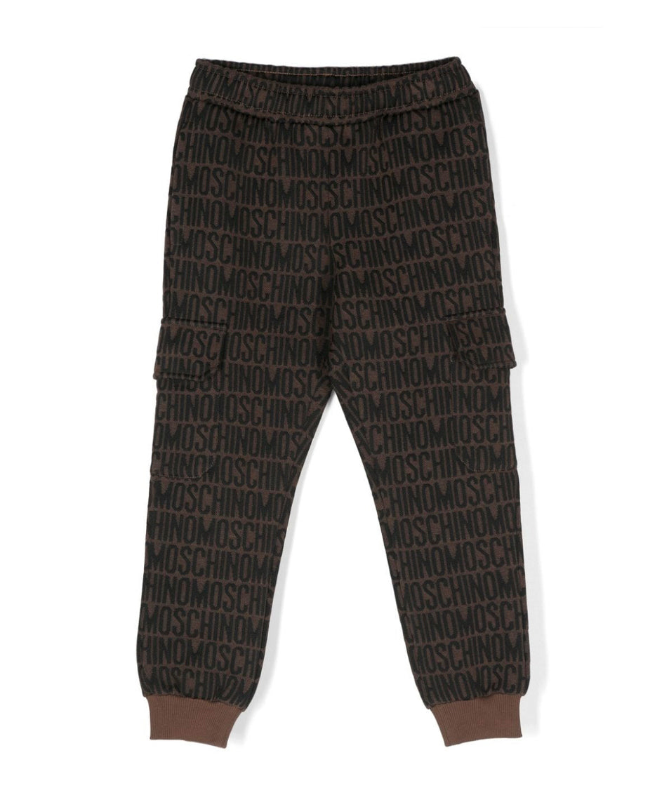 Moschino Kids Pantaloni Marroni in Tuta con Logo Monogram per Bambini