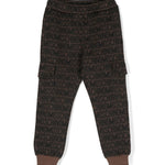 Moschino Kids Pantaloni Marroni in Tuta con Logo Monogram per Bambini